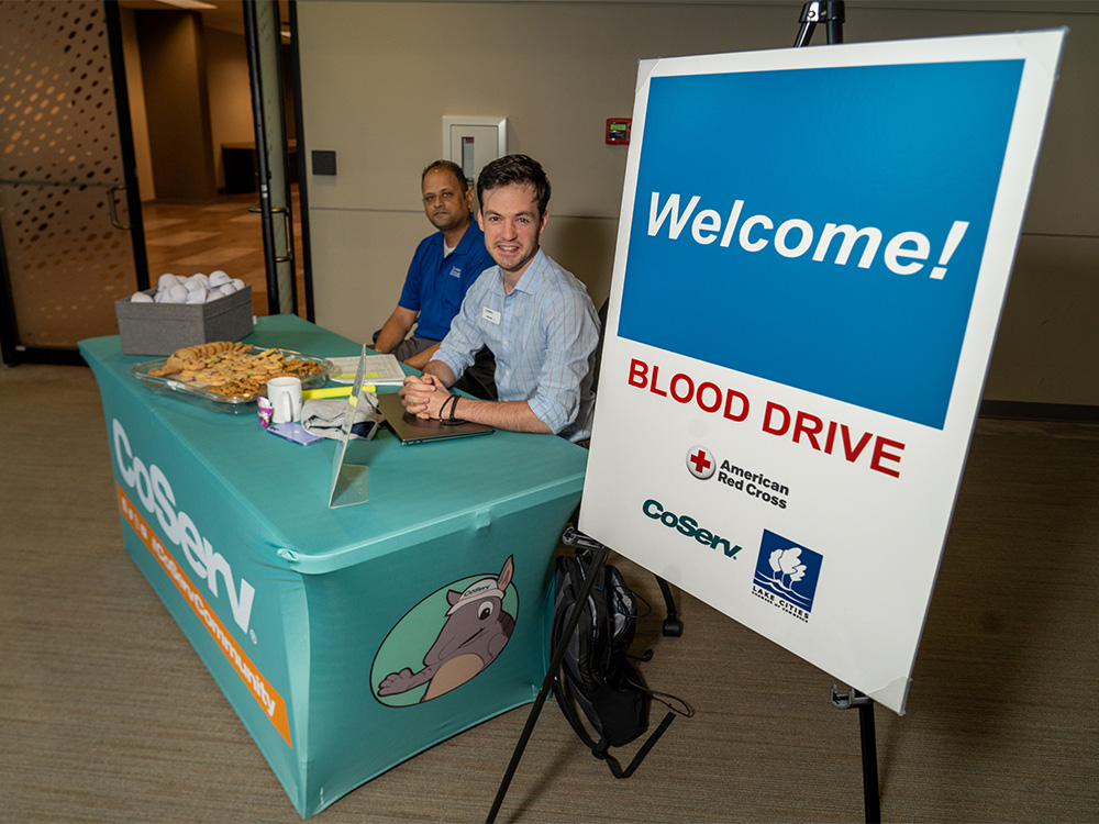 CoServ employees and the public were invited to give blood at the fall CoServ-sponsored Red Cross blood drive at CoServ headquarters in Corinth. Community Events Specialist Walker Sims and Kevin Patel a volunteer with Children's Lighthouse of Corinth.