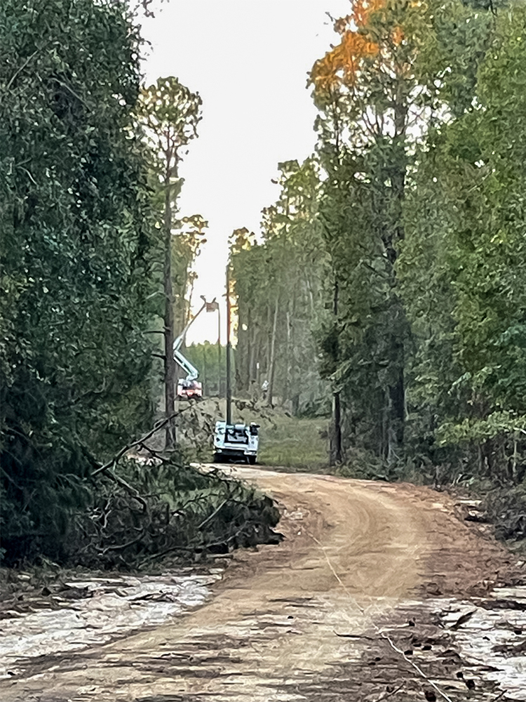 CoServ crews acting as mutual aid in Sandersville, Georgia for Washington EMC helping to restore power after Hurricane Helene went through the area.