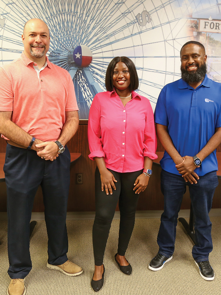 CoServ 2024 Summer Business Intelligence Analyst Intern Abisola Ola with James Stevens, GIS Manager (L) and Trevor Ncube, Business Analyst 2 (R).