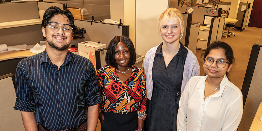 CoServ 2024 Summer Interns (L to R) Noel Chacko, Abisola Ola, Eileen Luloh, Namrata Nag, and not pictured, Patton Rock. Photos by BRIAN ELLEDGE